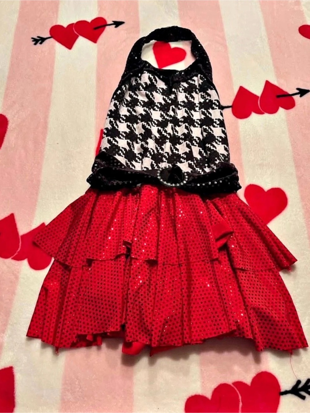 Kids Red & Black Houndstooth Party Dress